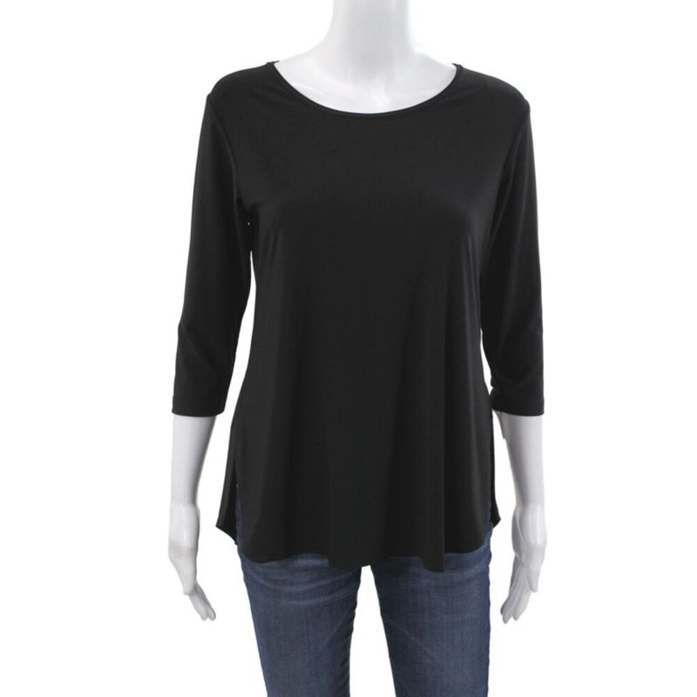 Sympli Women Jersey Blouse Black Scoop Neck 3/4 Sleeve Size 6